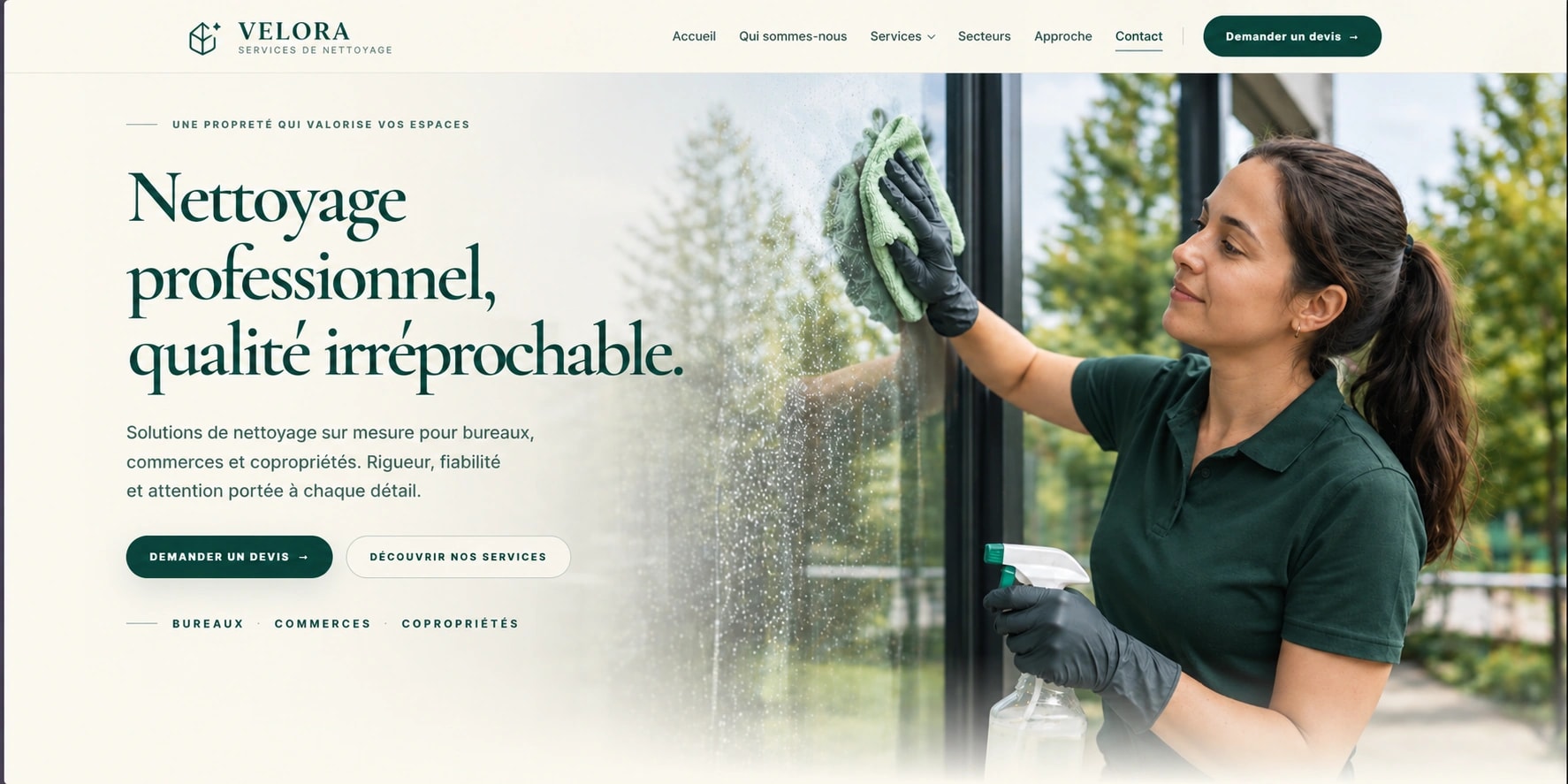 Site Velora, entreprise de nettoyage professionnel